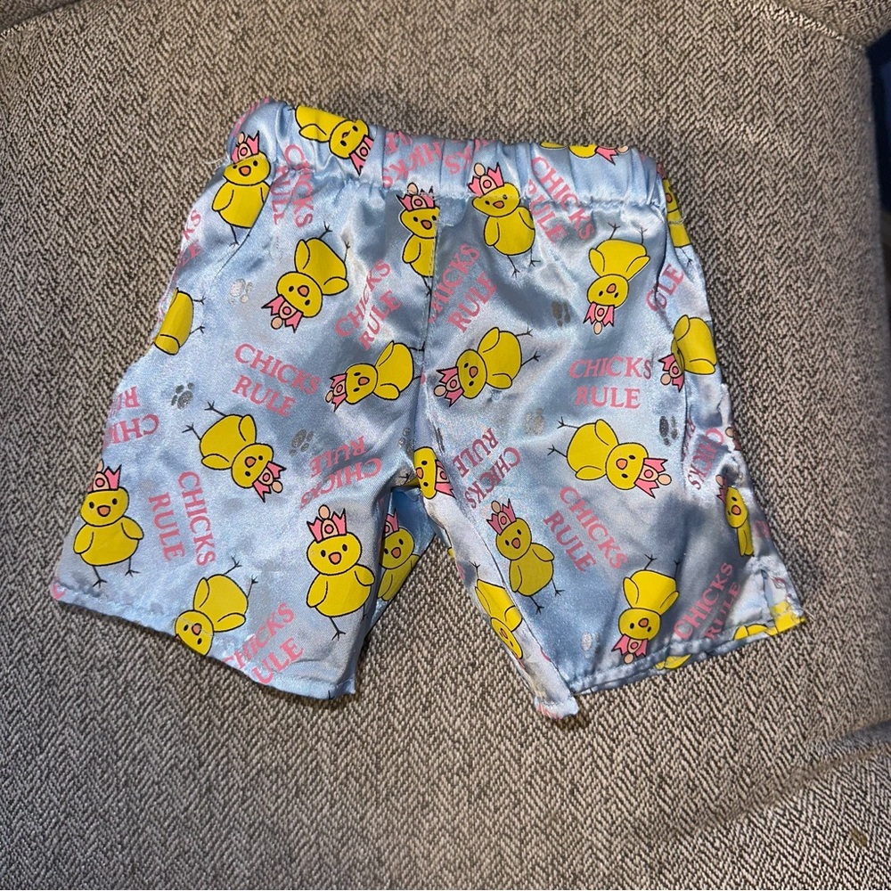 Build A Bear Clothing Chicks Rule Pajama Pants Shorts Blue Satin Chickens BABW
